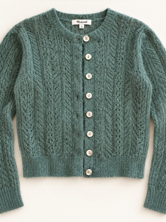 Madewell Sweaters - Madewell Green Alpaca Blend Pointelle Cardigan Sweater Size Small